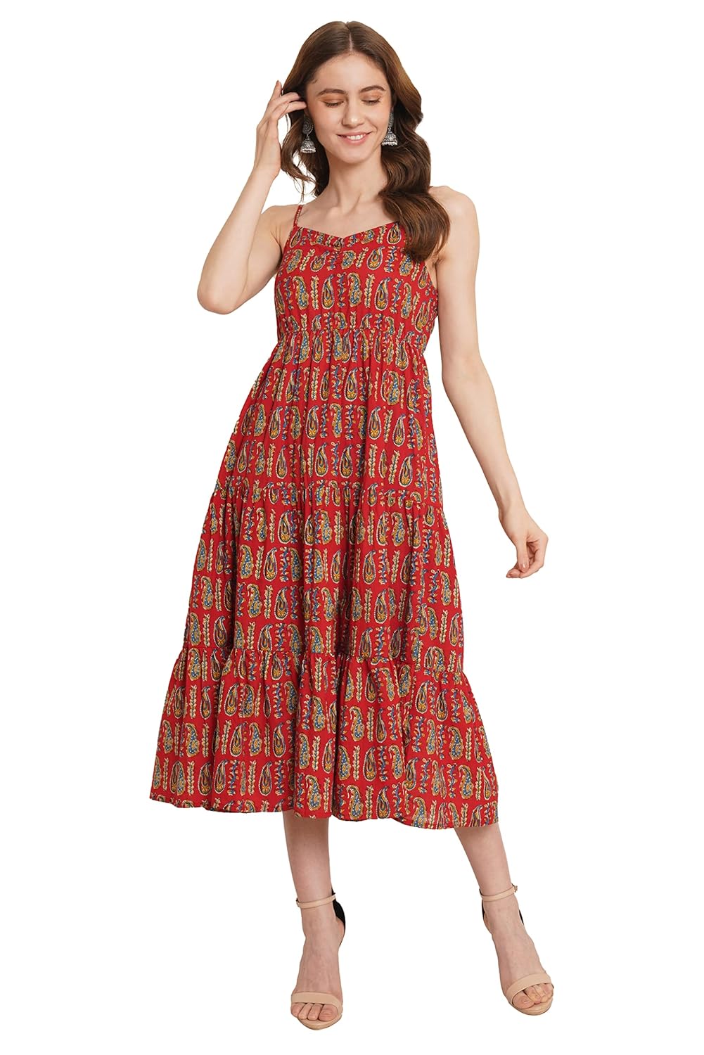 COTLAND Fashions Breathable Cotton Printed A-Line Midi Dress for Women by Prixsa.com