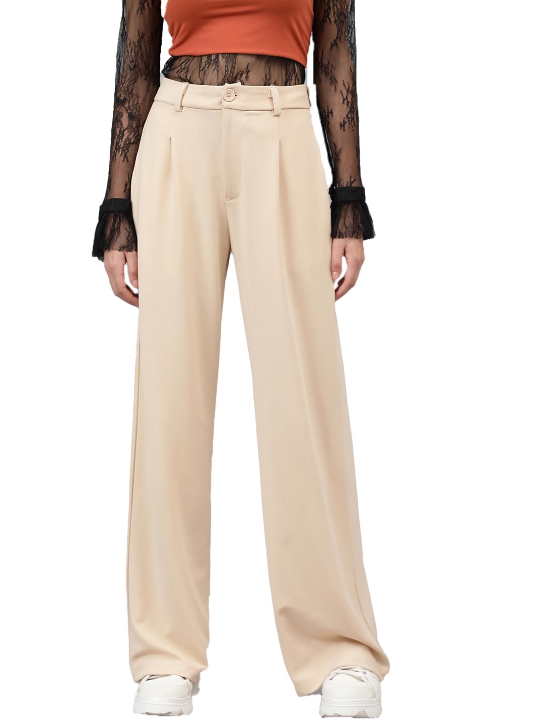 KOTTY Womens Polyester Blend Baggy Fit Straight Korean Trousers by Prixsa.com