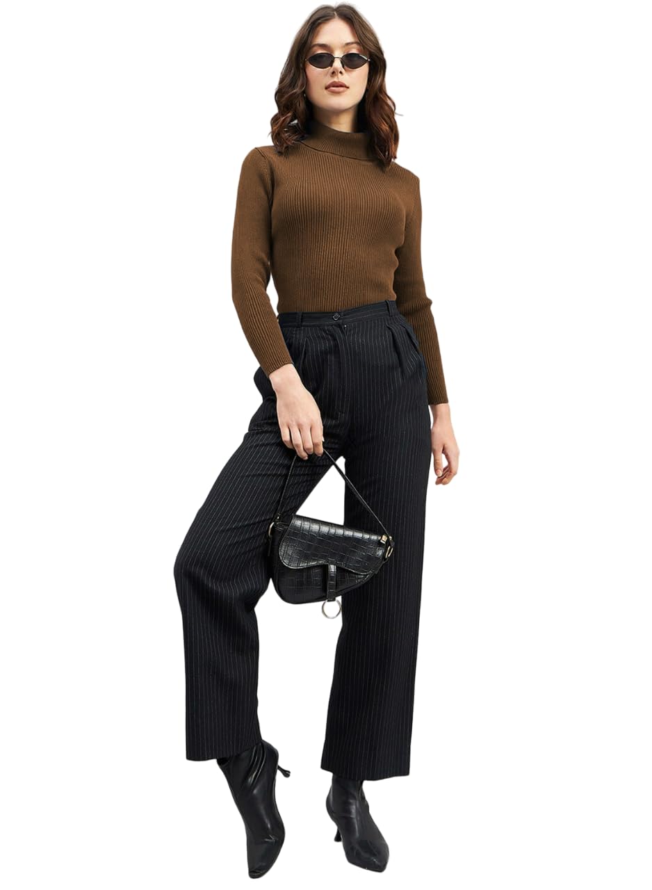 Viour Women Full sleeve's Highneck Sweater (in, Alpha, M, Regular, Brown) by Prixsa.com - Image 4