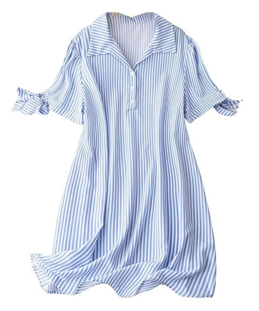Leriya Fashion Vertical Striped Pattern | Short-Sleeve | Casual Wear | Dress with Tie | Summer Dress for Women by Prixsa.com
