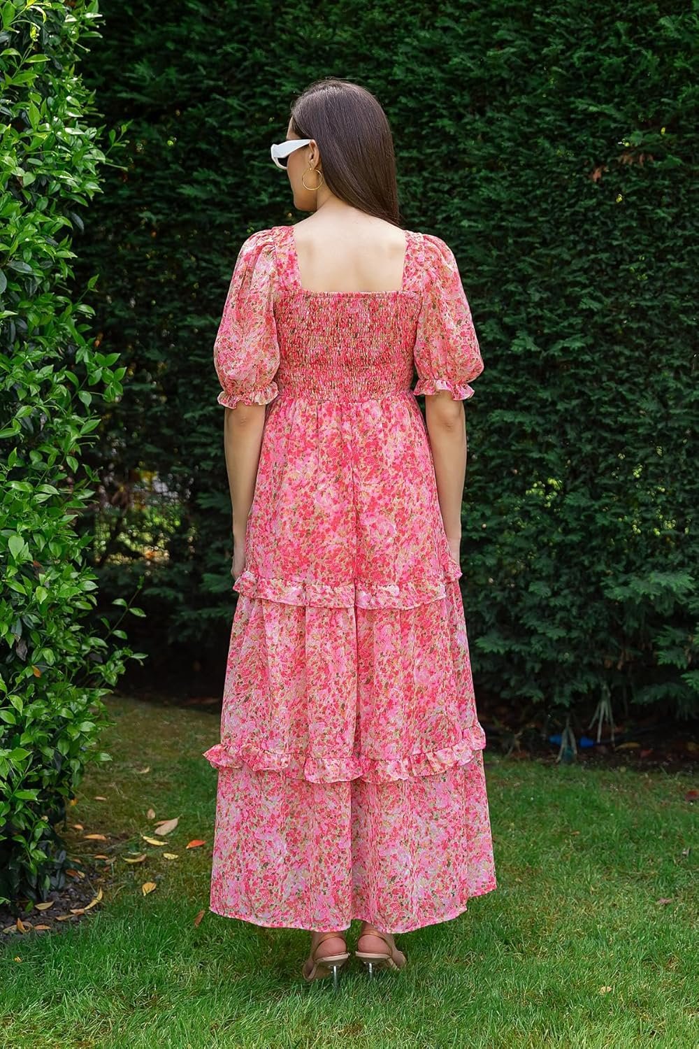 Sheetal Associates Women's Floral Puff Sleeve High Waist A Line Flowy Long Dress by Prixsa.com - Image 4