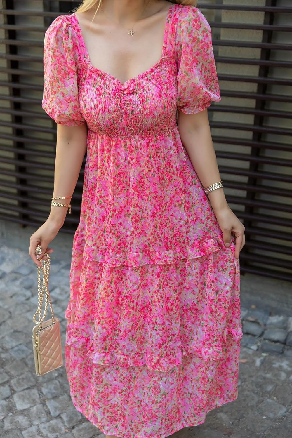 Sheetal Associates Women's Floral Puff Sleeve High Waist A Line Flowy Long Dress by Prixsa.com - Image 2