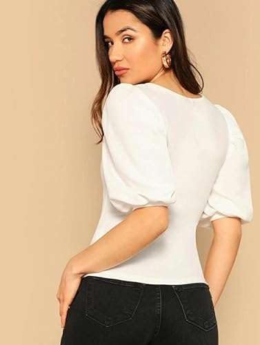 Dream Beauty Fashion Women's Bishop Puff Sleeves Square Neck Slim Top Polyester Blend (Top-Eva) by Prixsa.com - Image 4