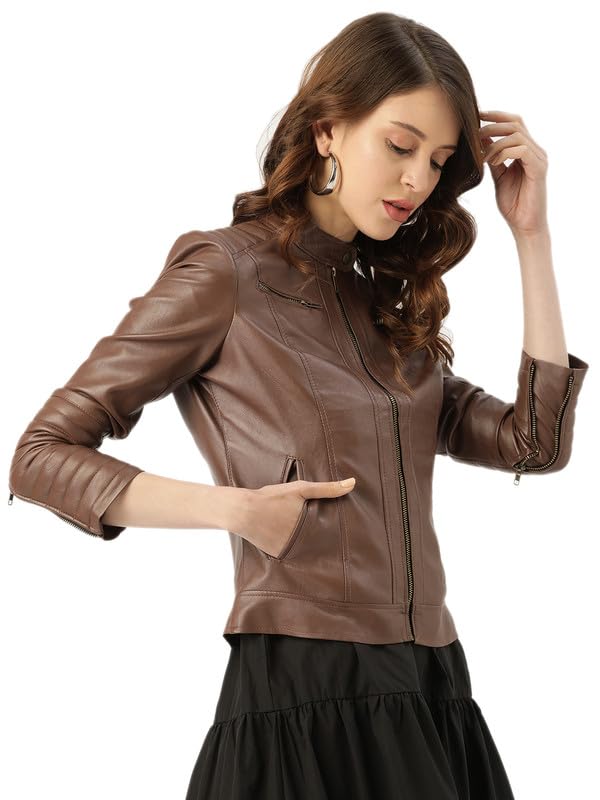 Leather Retail Faux Leather Women Regular Jacket (Brown) by Prixsa.com - Image 3