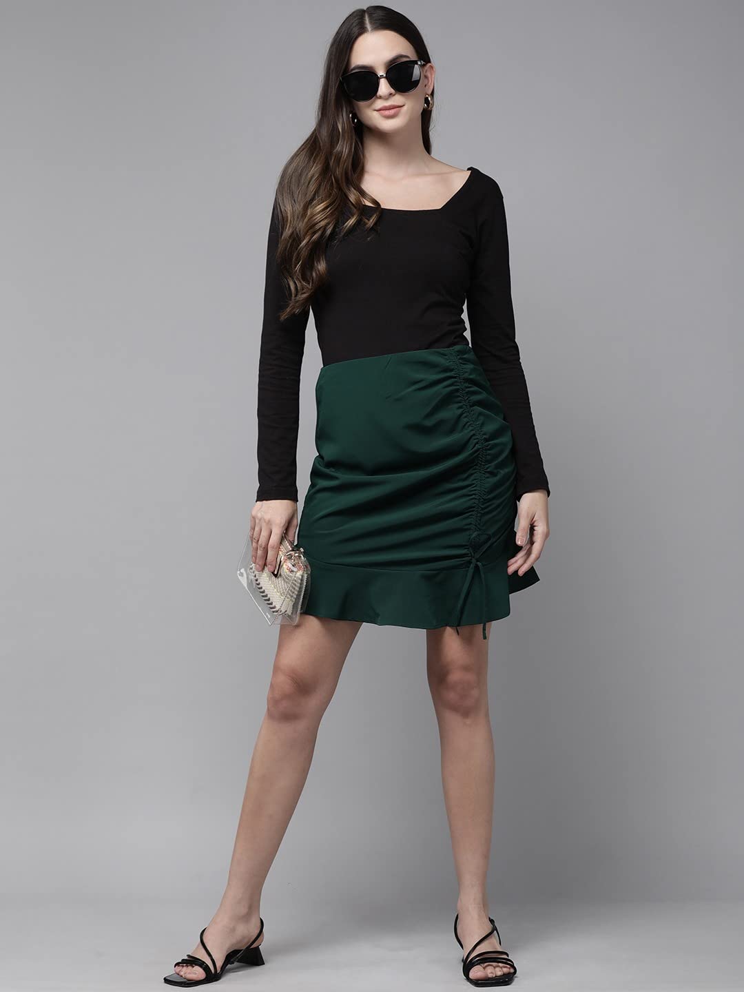 Rare Women's Crepe Western Mini Skirt Green, Black,Medium by Prixsa.com - Image 5