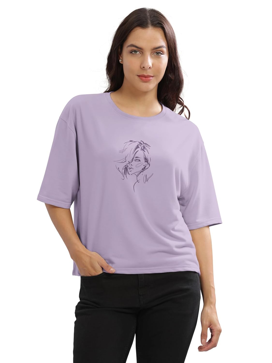 HELLCAT Beige Printed Loose Fit Crew-Neck Crop T-Shirt for Women by Prixsa.com