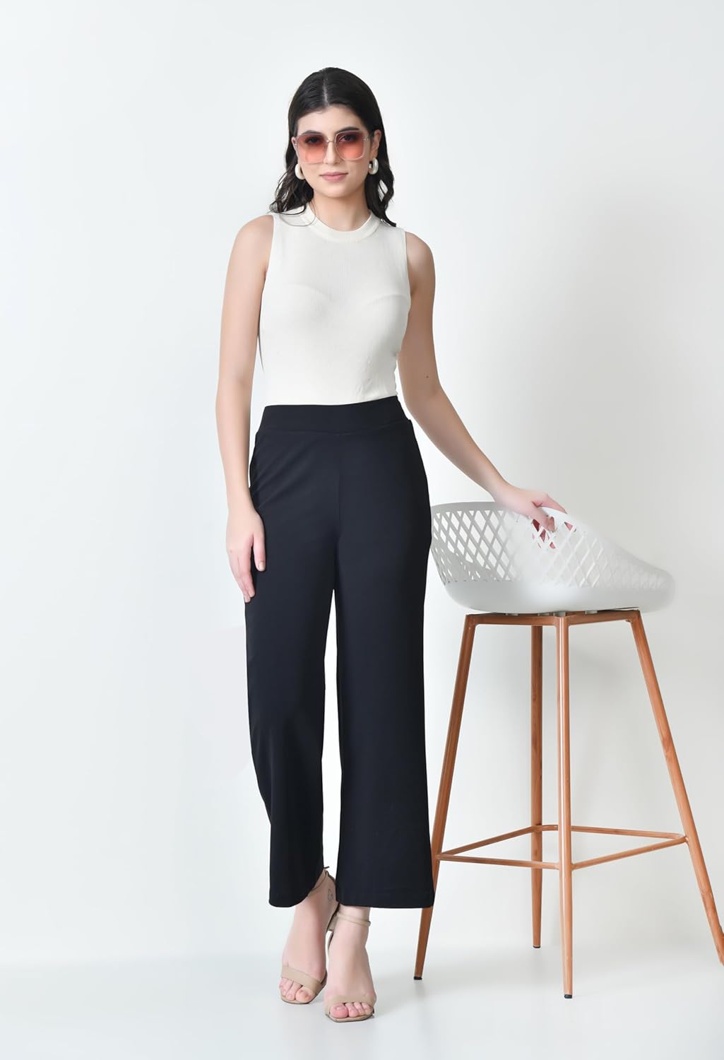 Women's High Waist Straight Fit Trousers | Solid Korean Stretchable Pants for Women | Regular Fit Elastic Waist Full Length Formal Trouser for Casual & Office Wear by Prixsa.com - Image 9