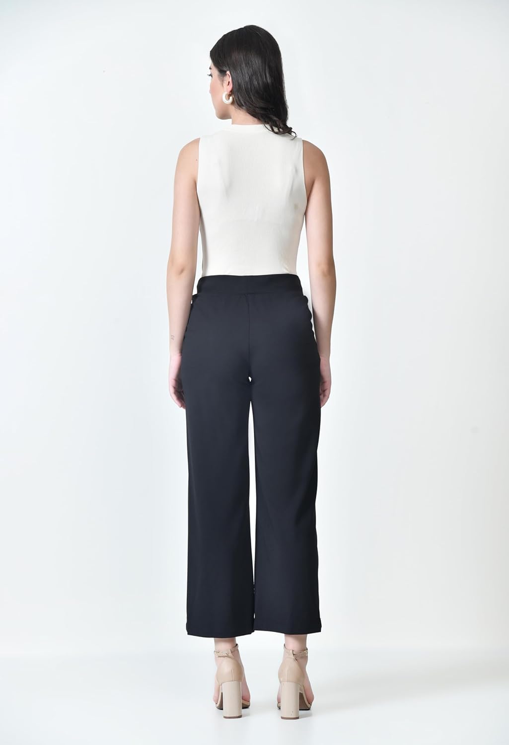 Women's High Waist Straight Fit Trousers | Solid Korean Stretchable Pants for Women | Regular Fit Elastic Waist Full Length Formal Trouser for Casual & Office Wear by Prixsa.com - Image 8