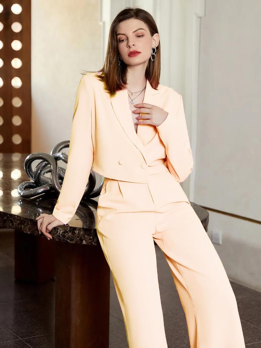 KOTTY Women's Solid Relaxed Fit Full Sleeve Co-ord Blazer and Trouser Set. by Prixsa.com - Image 6