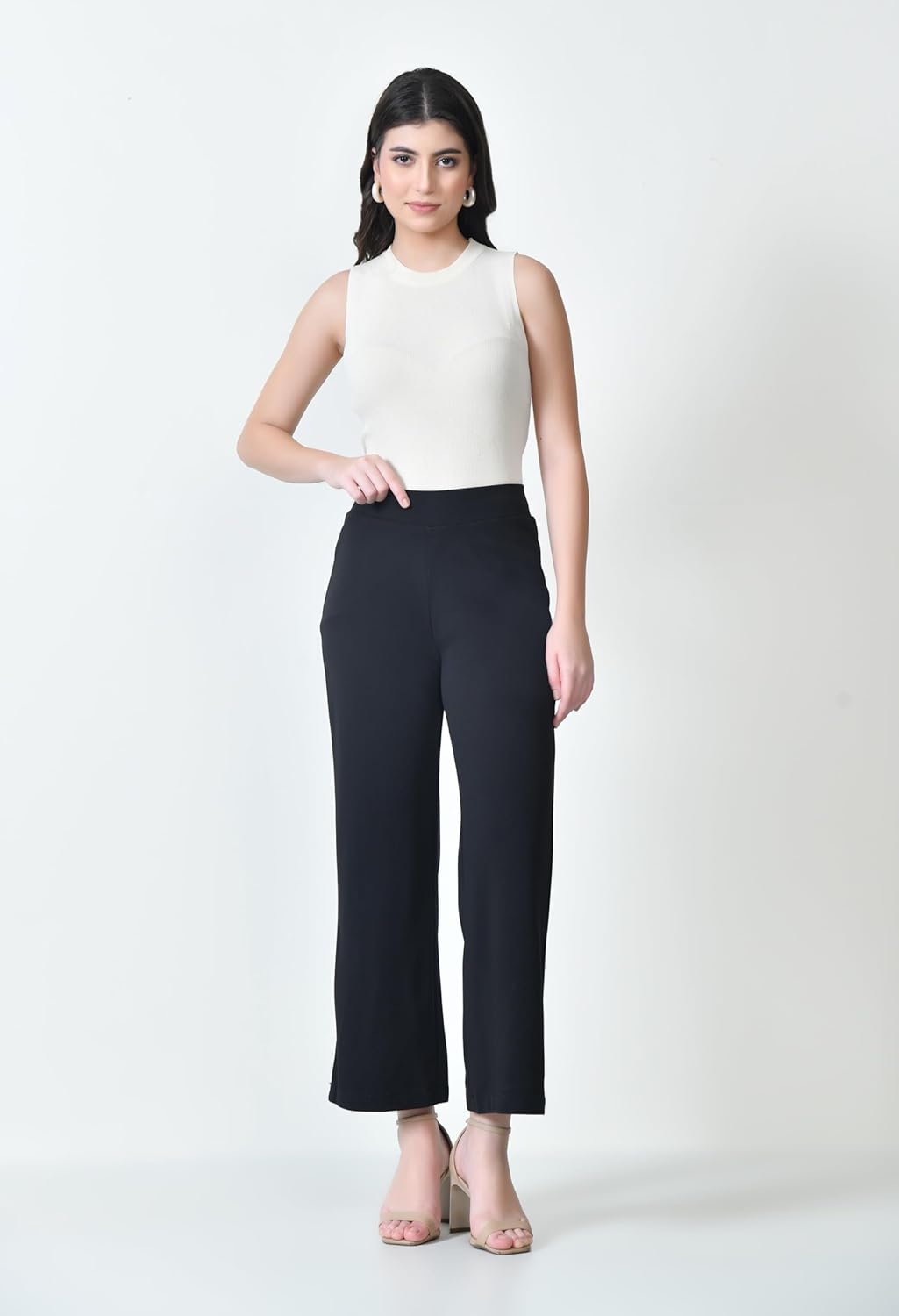 Women's High Waist Straight Fit Trousers | Solid Korean Stretchable Pants for Women | Regular Fit Elastic Waist Full Length Formal Trouser for Casual & Office Wear by Prixsa.com - Image 7