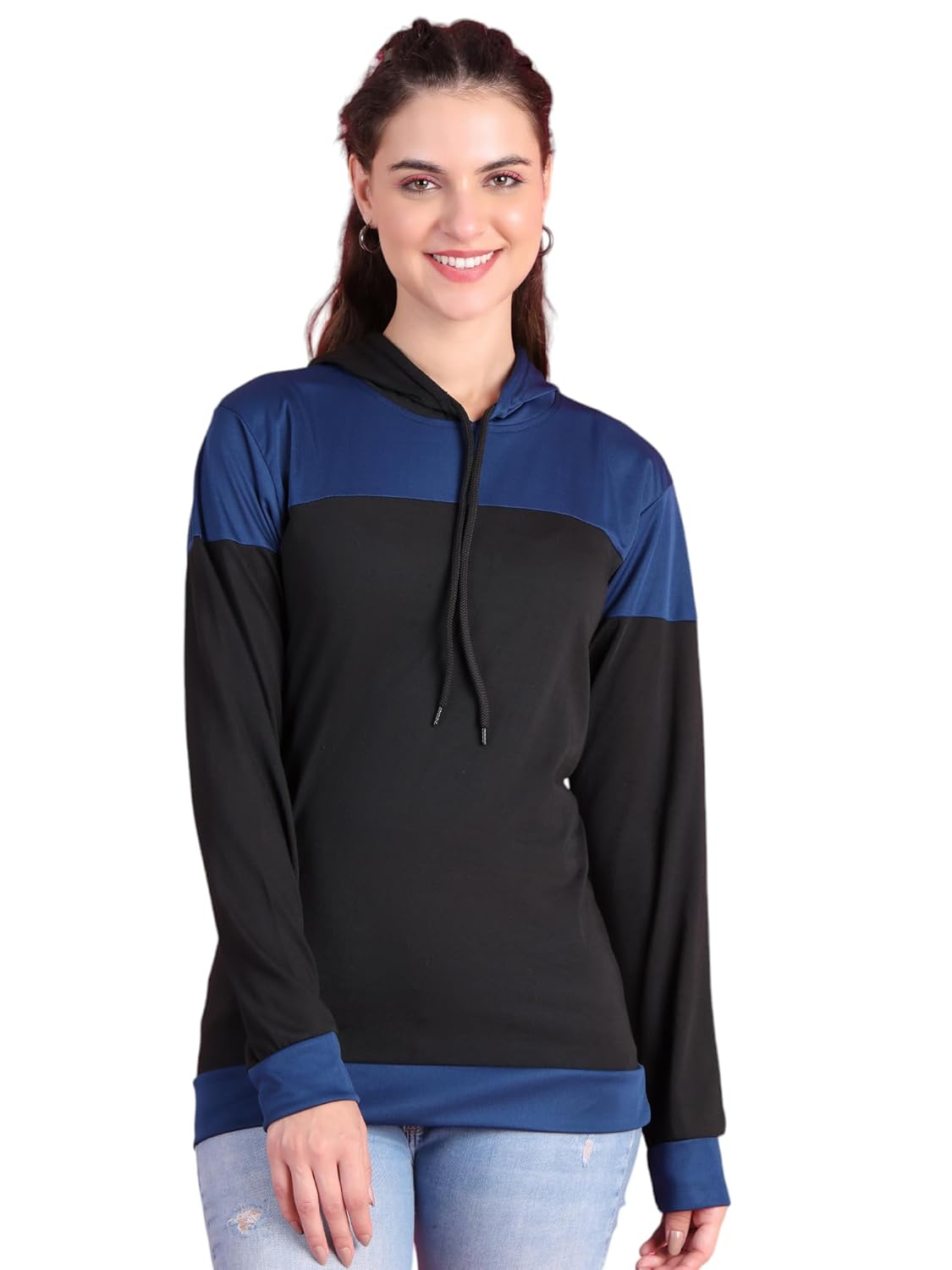 VIMAL JONNEY Women's Cotton Blend Full Sleeve Regular Fit T-Shirt With Hoodie by Prixsa.com