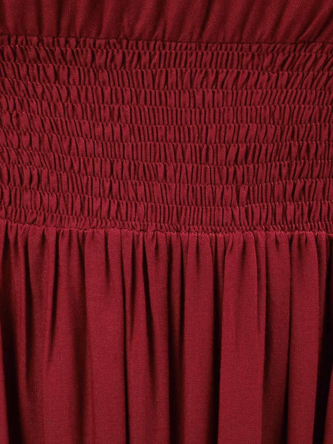 DEEBACO Women's Solid Rayon Smocking TieMaroon Dress for Women|Square Neck Full Sleeves Fit & Flare Ankle Length Maxi Casual Western Dress for Ladies Party Casual Wear Outfits (Maroon) by Prixsa.com - Image 8