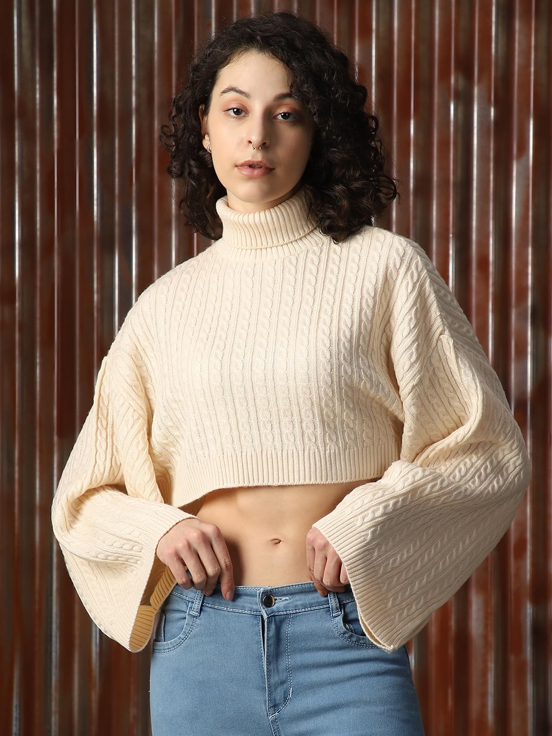 High Star Women Acrylic Knitted Boxy Fit Turtle Neck Full Sleeves Sweaters 52 by Prixsa.com - Image 2