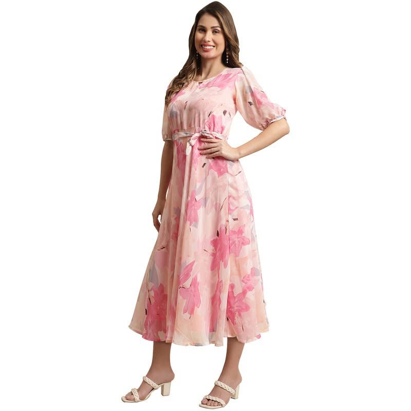 Preneum Women's Georgette Fit and Flare Standard Length Dress by Prixsa.com