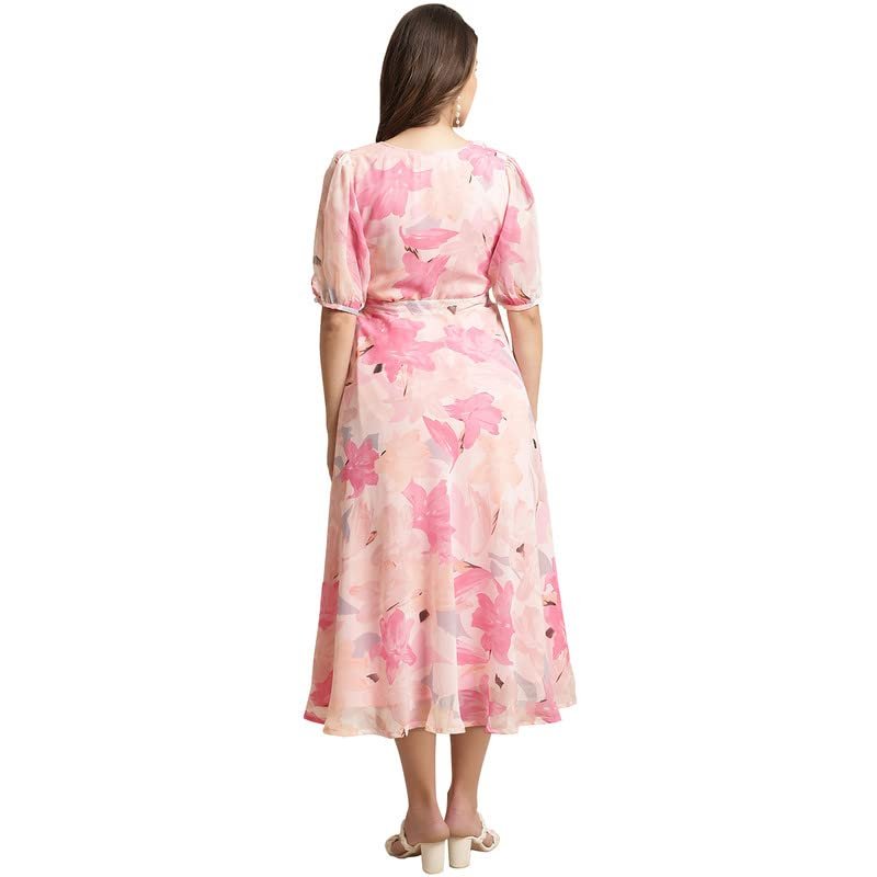 Preneum Women's Georgette Fit and Flare Standard Length Dress by Prixsa.com - Image 2
