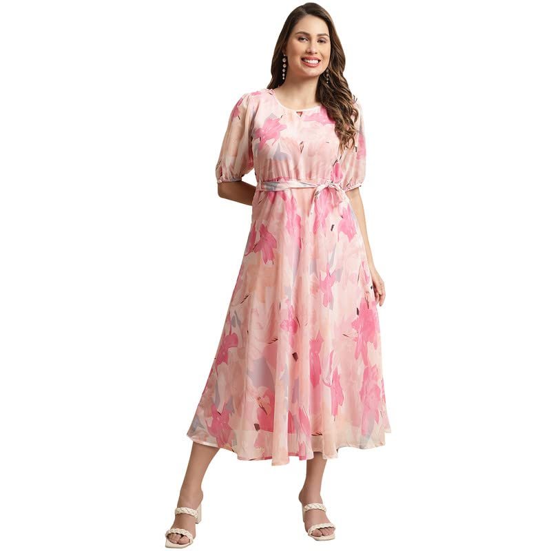 Preneum Women's Georgette Fit and Flare Standard Length Dress by Prixsa.com - Image 3
