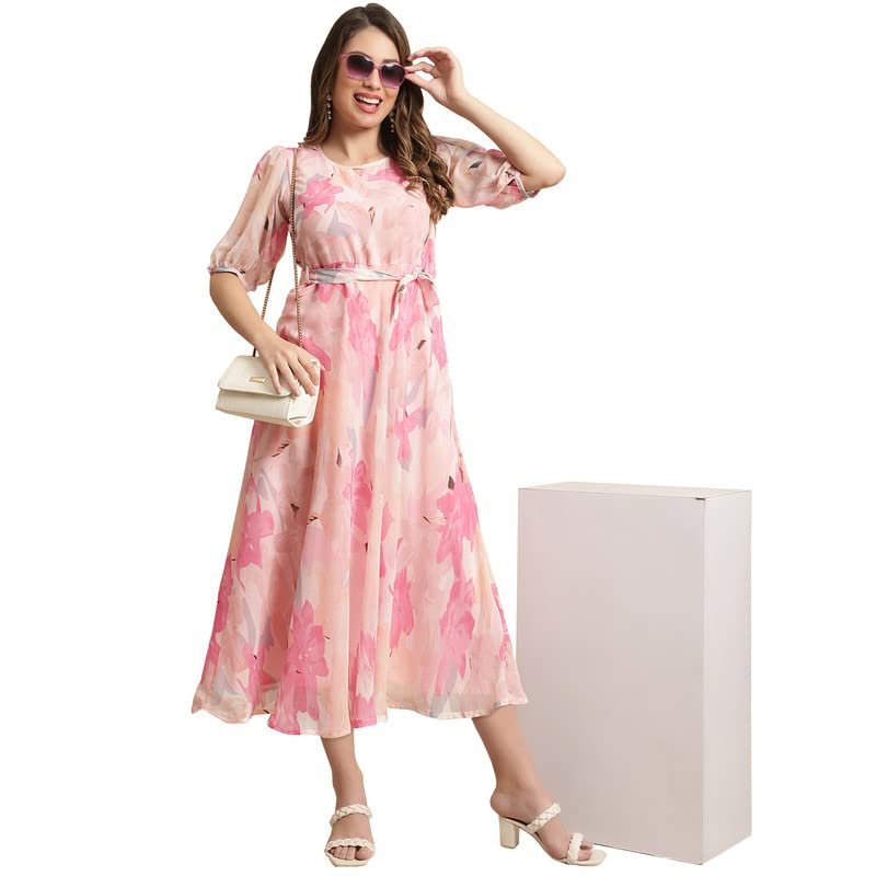 Preneum Women's Georgette Fit and Flare Standard Length Dress by Prixsa.com - Image 5