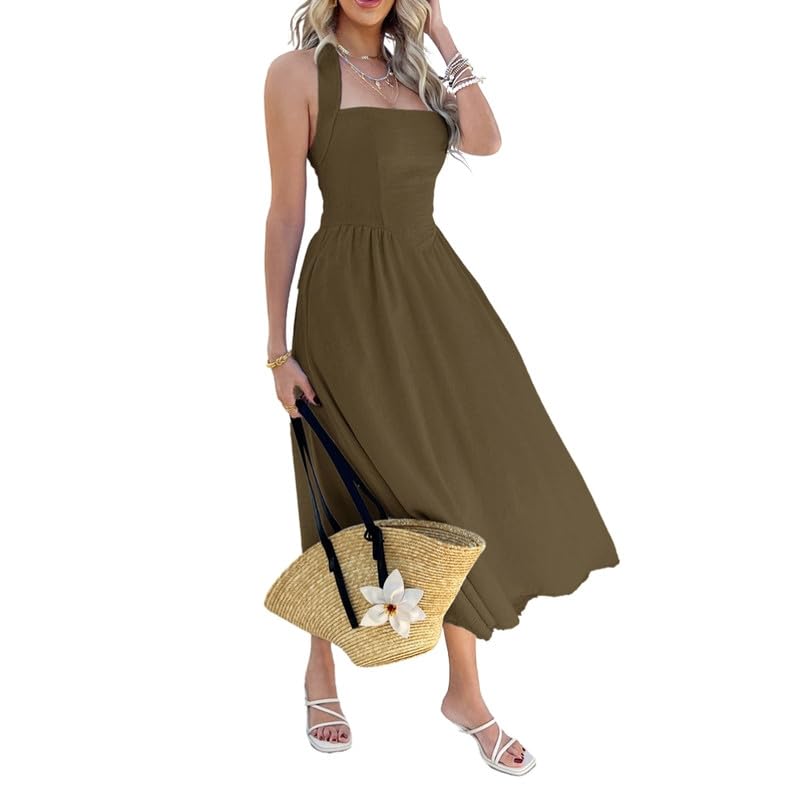Mastyle® Women's Summer Solid Color Sleeveless Halter Neck Dress – Lightweight & Comfortable by Prixsa.com