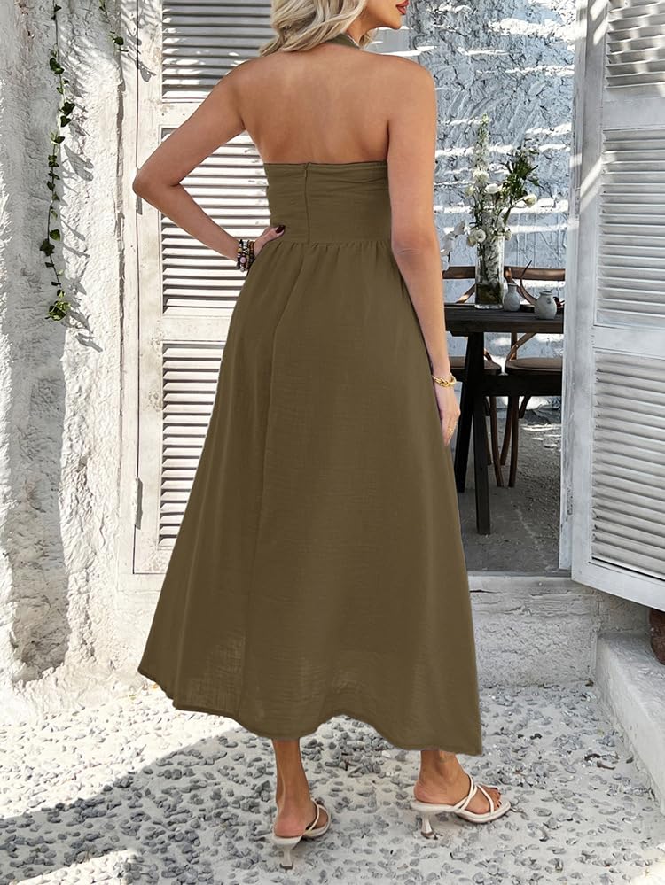 Mastyle® Women's Summer Solid Color Sleeveless Halter Neck Dress – Lightweight & Comfortable by Prixsa.com - Image 3