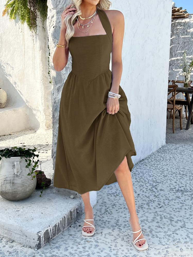 Mastyle® Women's Summer Solid Color Sleeveless Halter Neck Dress – Lightweight & Comfortable by Prixsa.com - Image 5