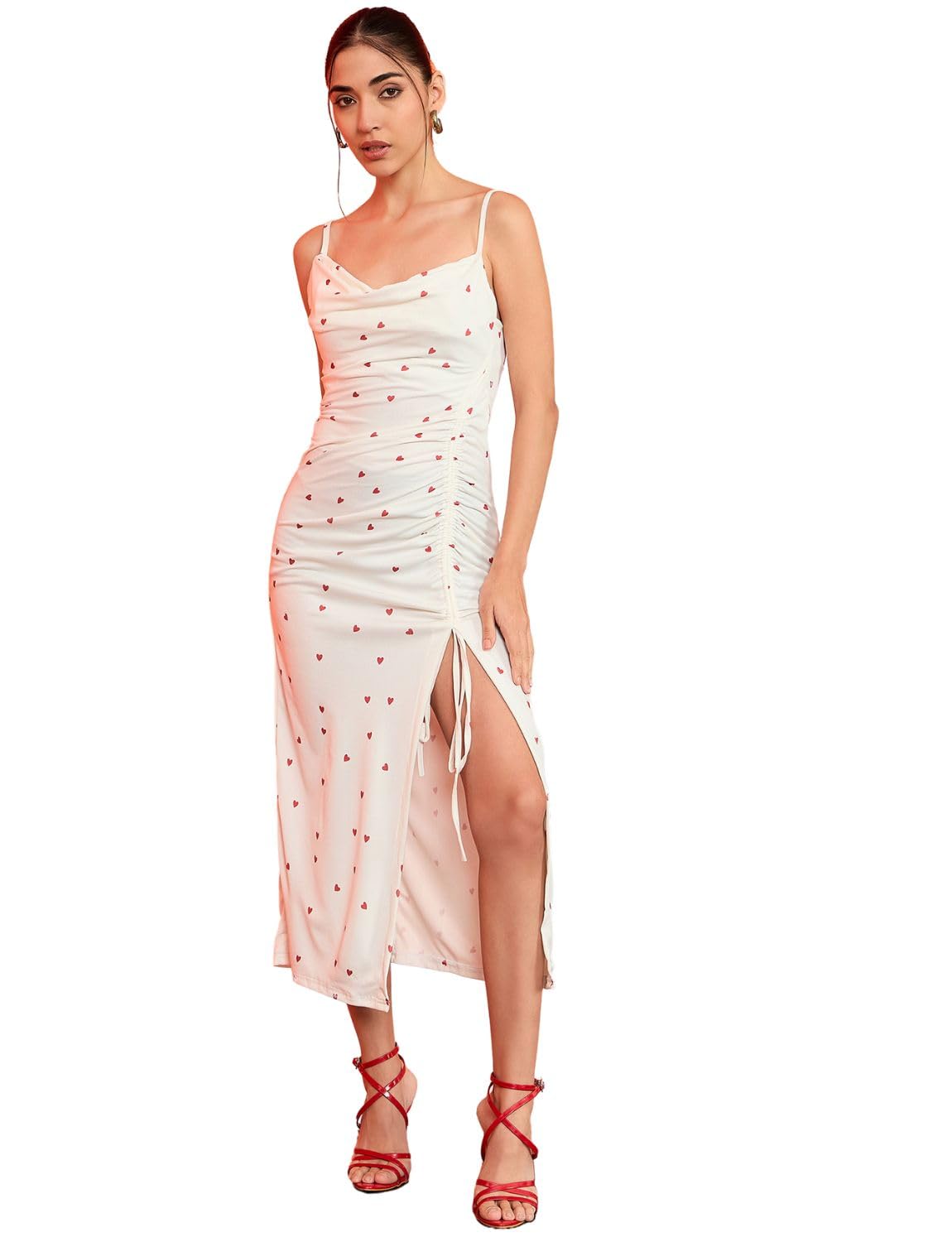 Uptownie Cowl Neck Drawstring Bodycon Dress by Prixsa.com