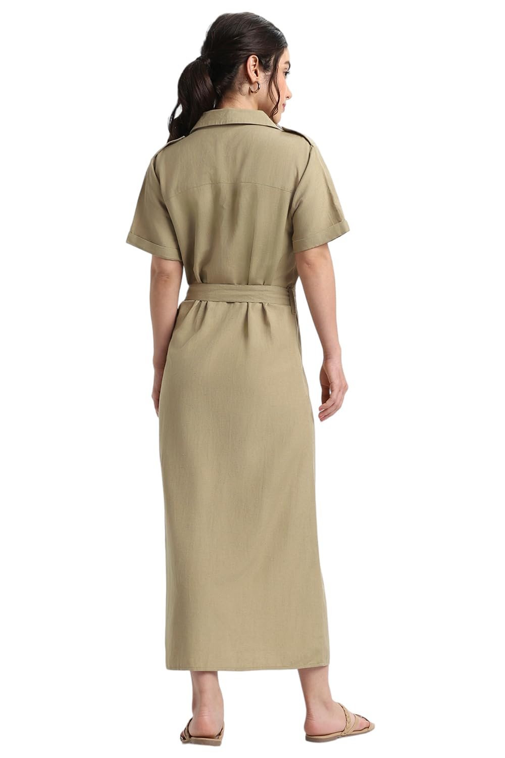 DL Woman Women's Midi A-Line Shirt Dress with Belt, A-Line Fit Solid by Prixsa.com - Image 4
