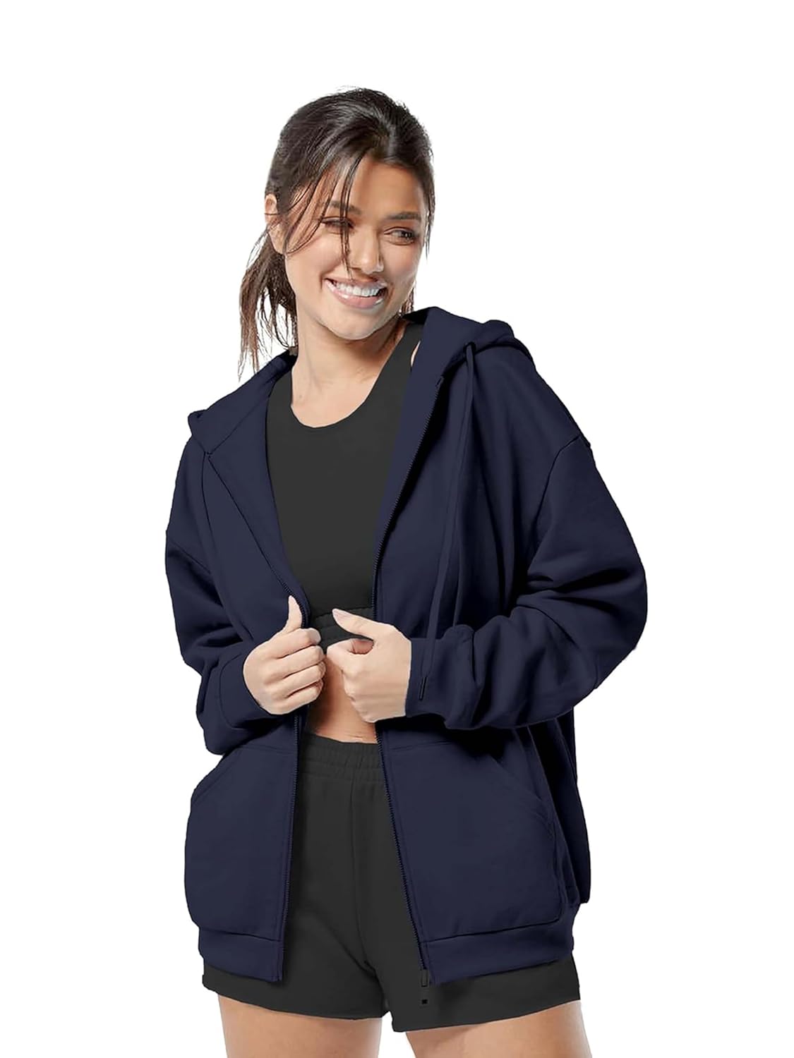 Koverify Plain Full Sleeved Regular fit Hooded Zipper Jacket for Women by Prixsa.com