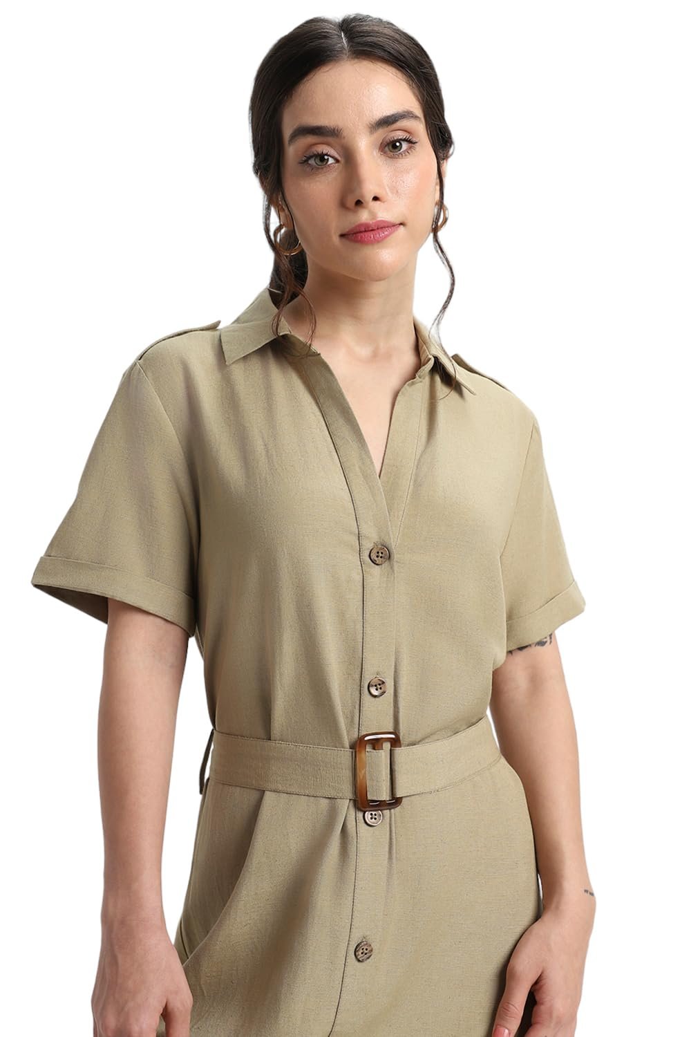 DL Woman Women's Midi A-Line Shirt Dress with Belt, A-Line Fit Solid by Prixsa.com - Image 2
