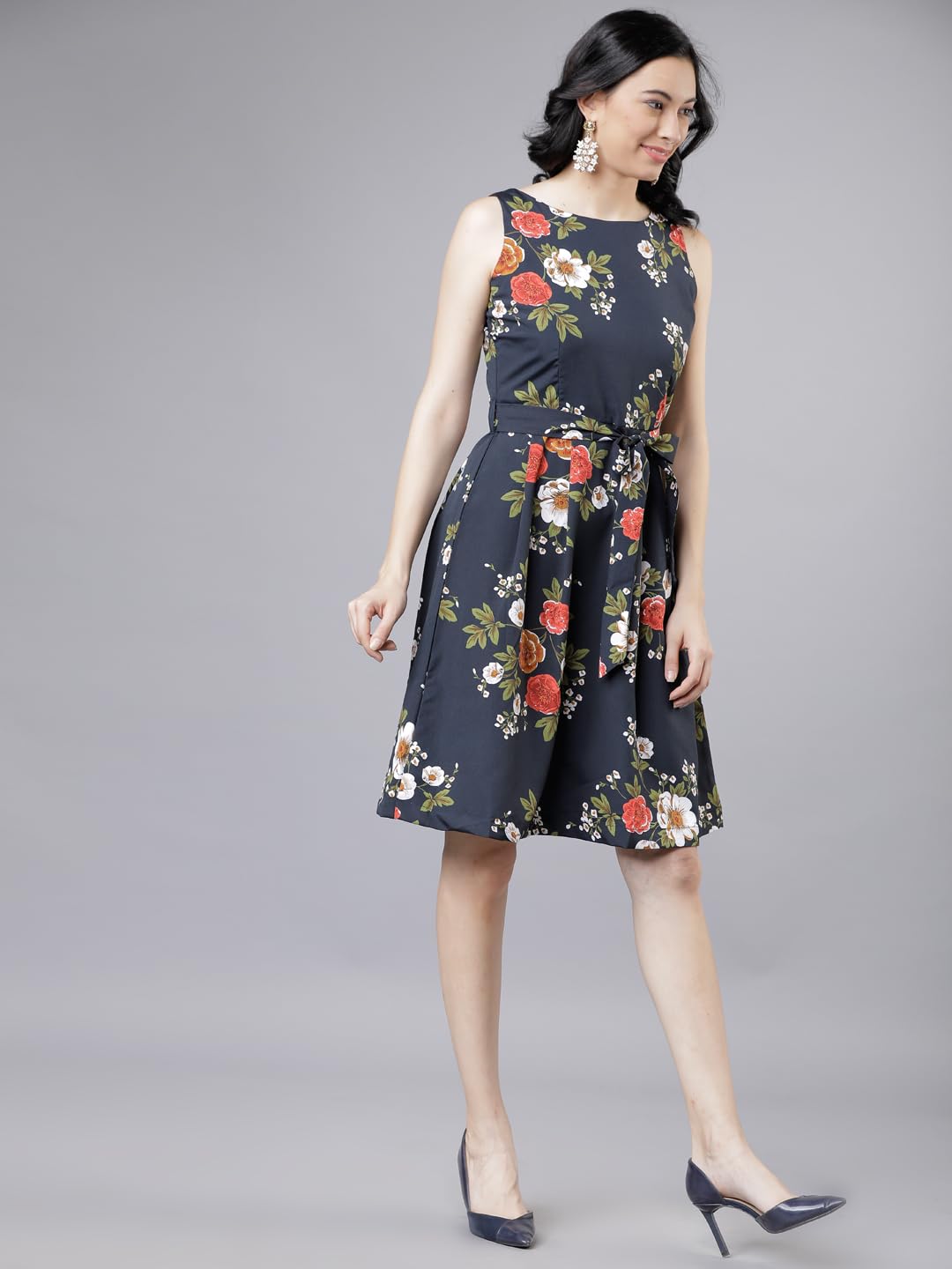 Tokyo Talkies Womens Floral Mini Flared Dress | Sleeveless,Fun & Playful Silhouette | Chic & Effortlessly Feminine| Stylish by Prixsa.com - Image 4