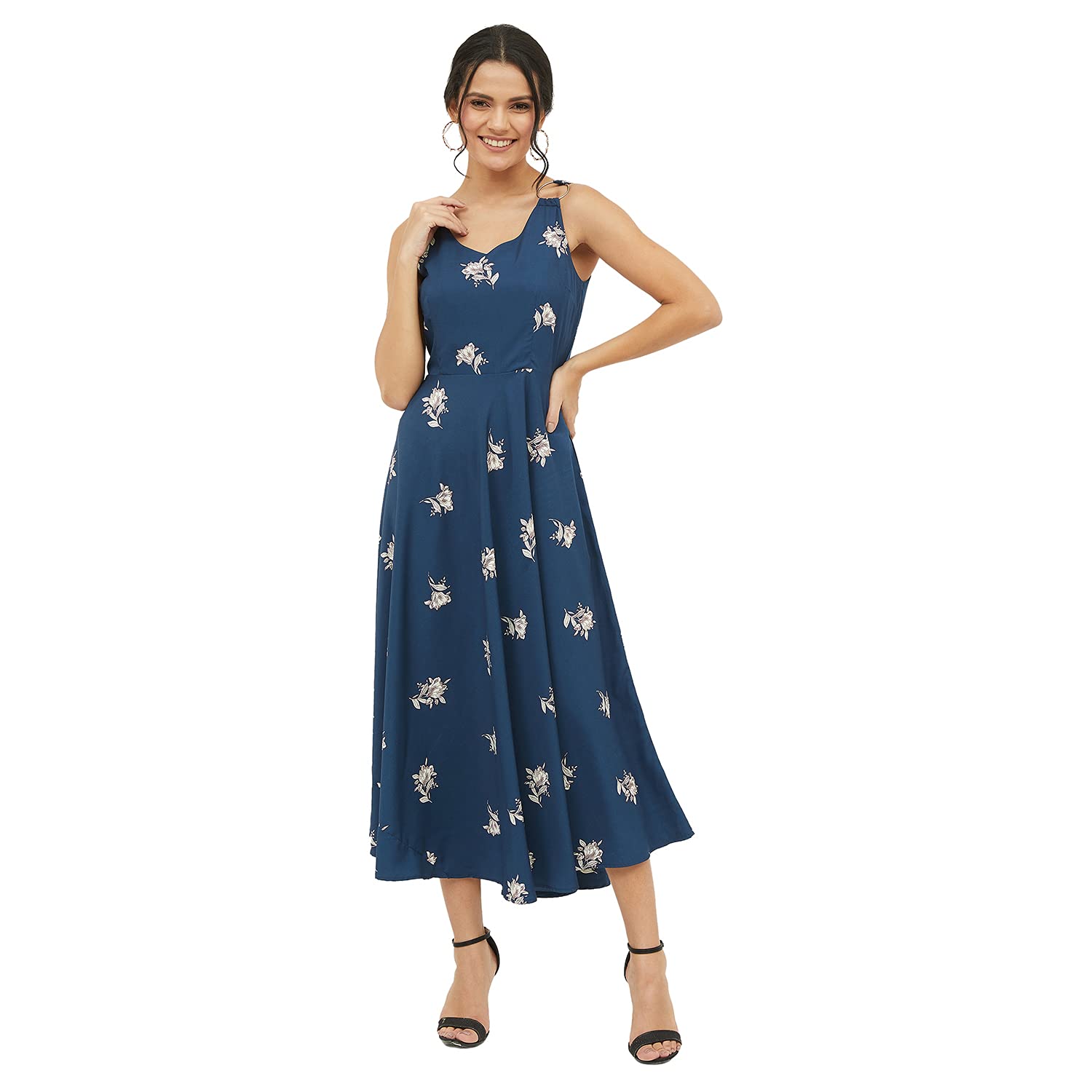 Harpa Women's Polyester A-Line Midi Dress by Prixsa.com