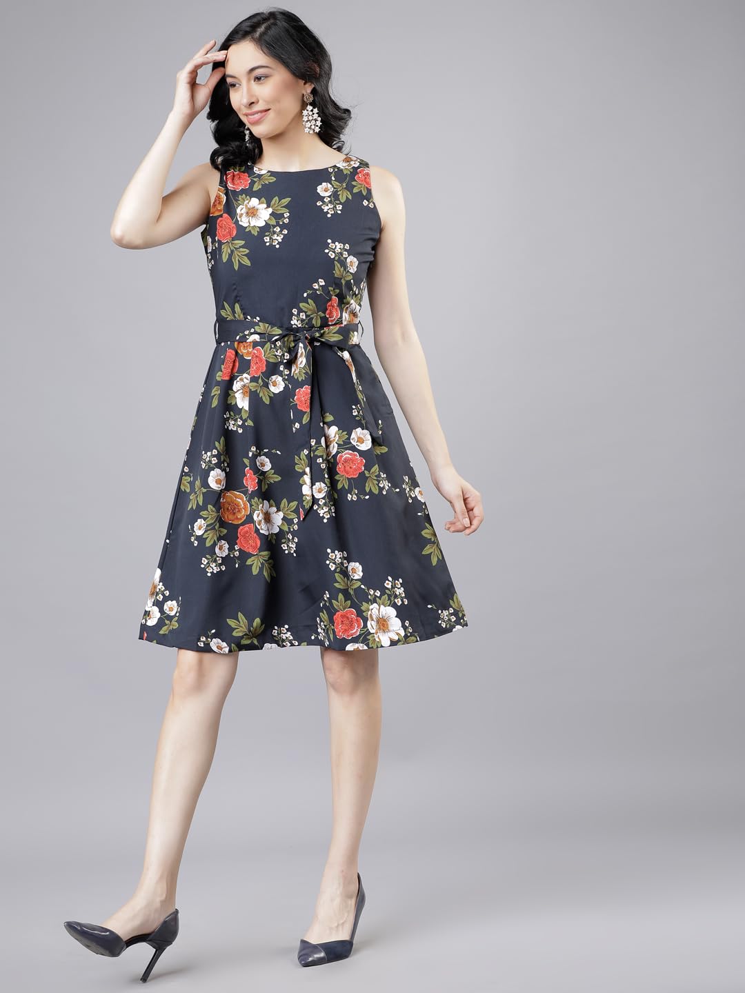 Tokyo Talkies Womens Floral Mini Flared Dress | Sleeveless,Fun & Playful Silhouette | Chic & Effortlessly Feminine| Stylish by Prixsa.com - Image 2