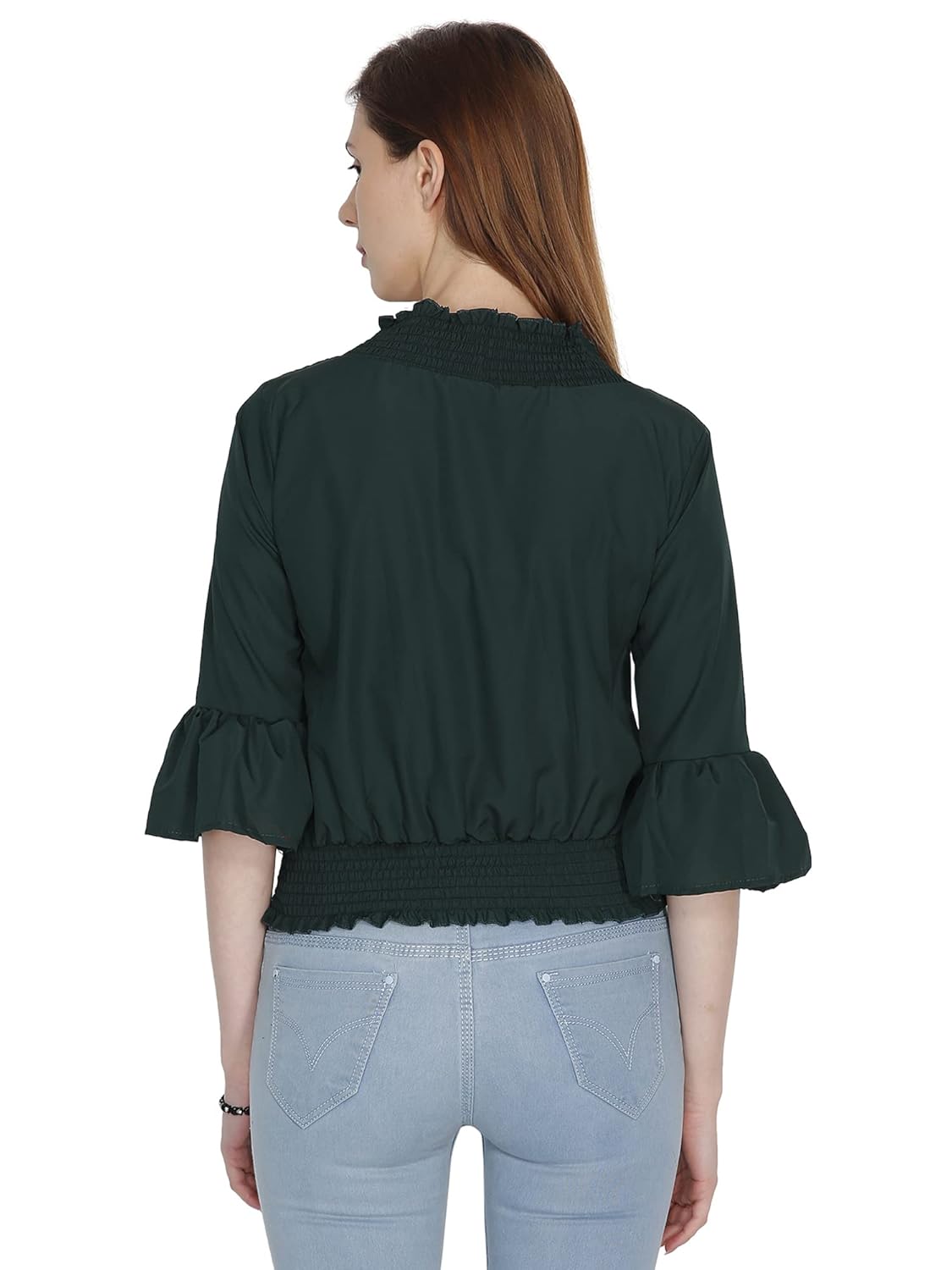 Qeboo Women's Casual Solid Georgette Elastic Crop Top with Bell Sleeve for Women/Girls (WTOP-D1-$) by Prixsa.com - Image 3