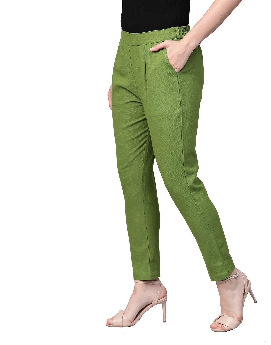 Yash Gallery Women's Solid Cotton Slub Ankle Length Regular Trouser Pant by Prixsa.com - Image 3