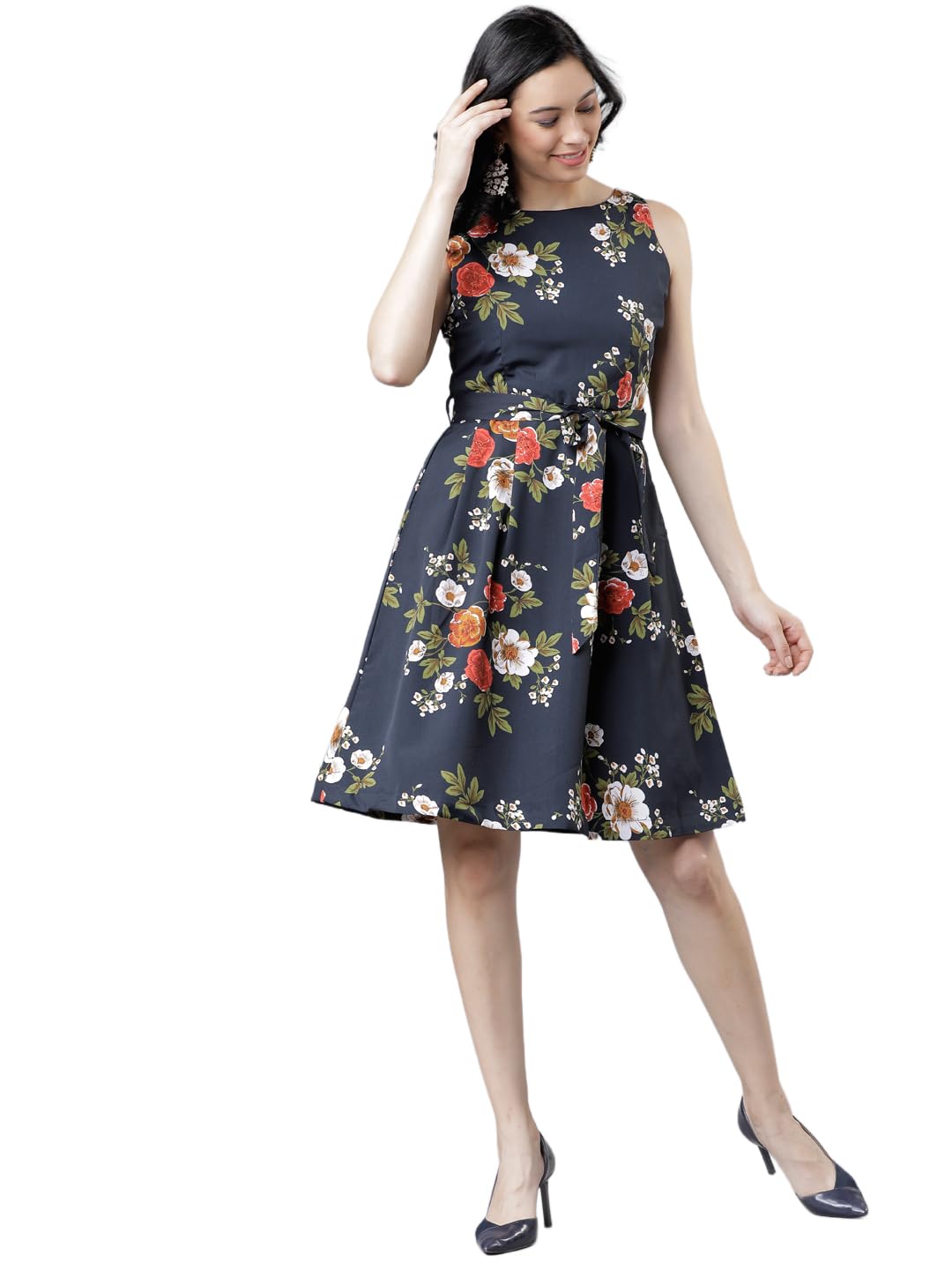 Tokyo Talkies Womens Floral Mini Flared Dress | Sleeveless,Fun & Playful Silhouette | Chic & Effortlessly Feminine| Stylish by Prixsa.com