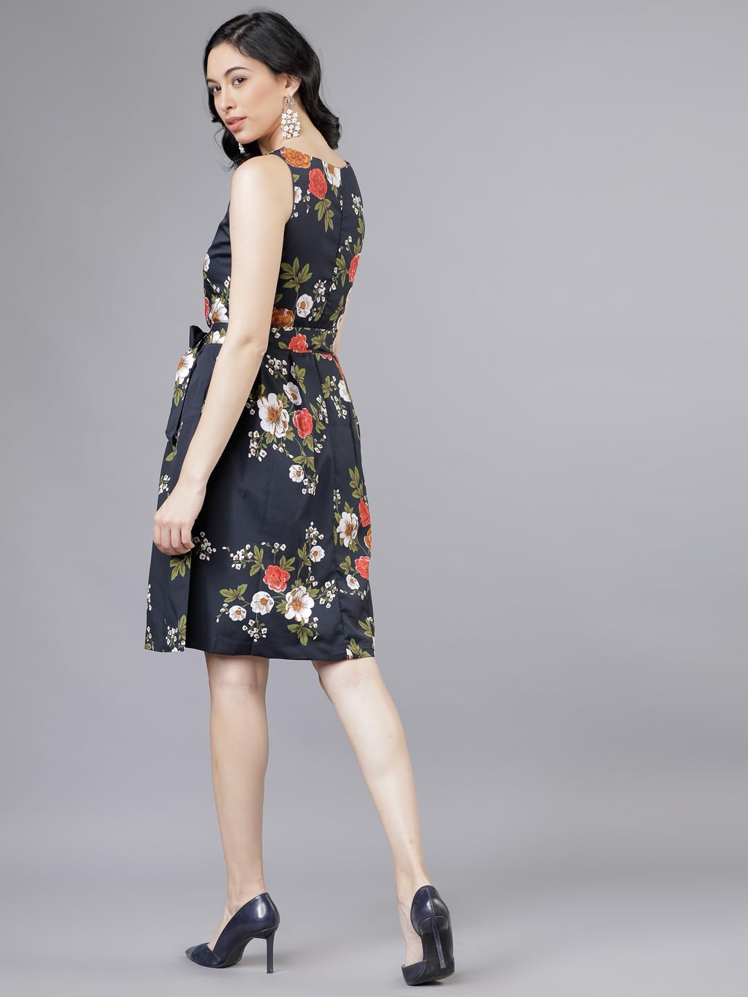 Tokyo Talkies Womens Floral Mini Flared Dress | Sleeveless,Fun & Playful Silhouette | Chic & Effortlessly Feminine| Stylish by Prixsa.com - Image 3
