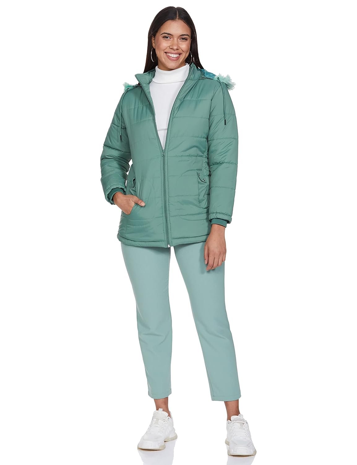 Qube By Fort Collins Women's Long-Length- Nylon Bomber Jacket with Detachable Hood Stylish Winterwear for All-Day Comfort by Prixsa.com - Image 7