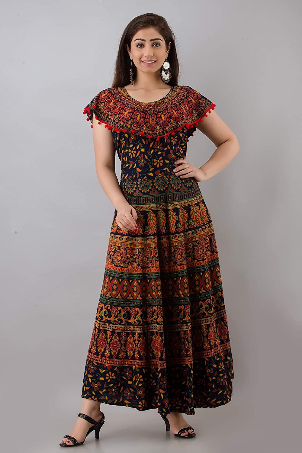 HAWAMAHAL Women's Maxi A-Line Dress (PFJD0005-NN_Dark Green-2nd_2XL) by Prixsa.com - Image 5