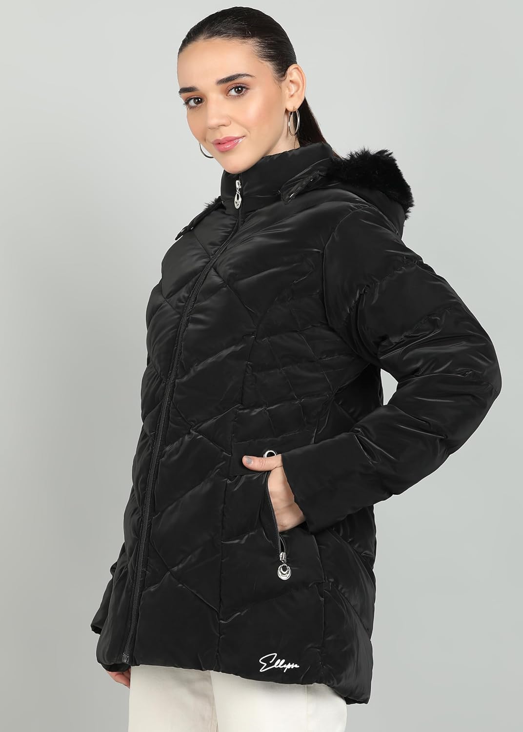 ELLIPSE Nylon Full-Sleeve Winter Jacket With Detachable Hood For Girls & Women by Prixsa.com - Image 2