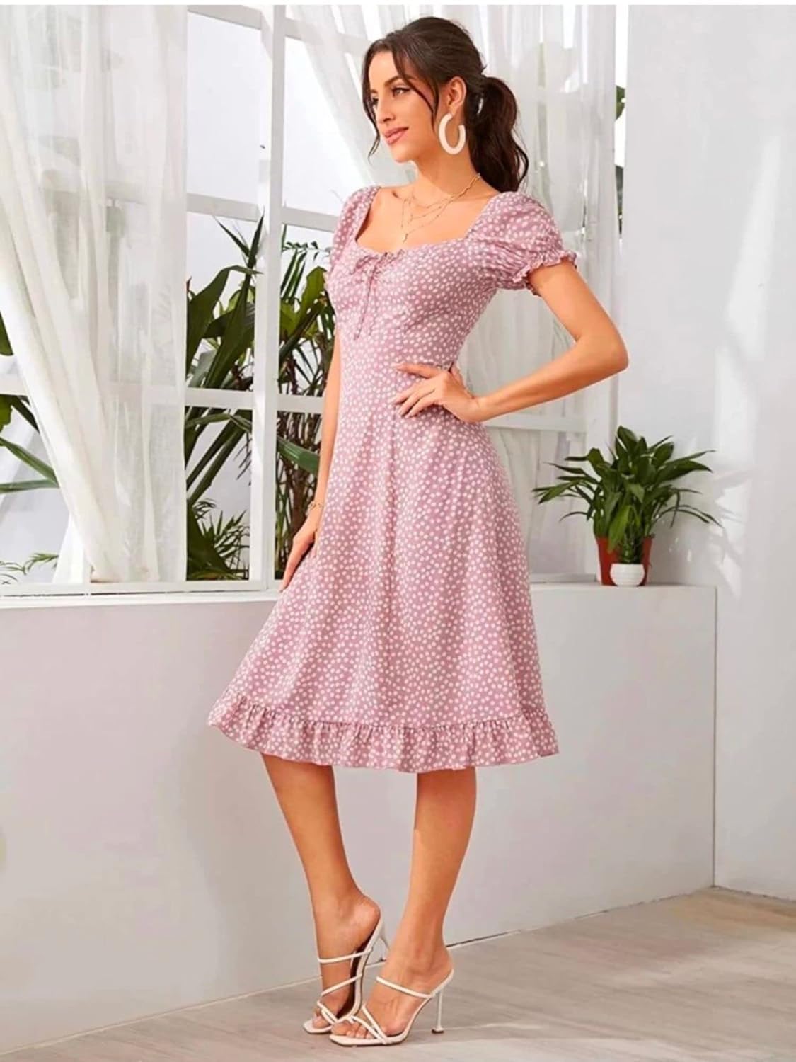 Dream Beauty Fashion Women's Polyester Printed A-line Square Neck Half Sleeve Knee-Long Dress (Dress Momo) by Prixsa.com - Image 6