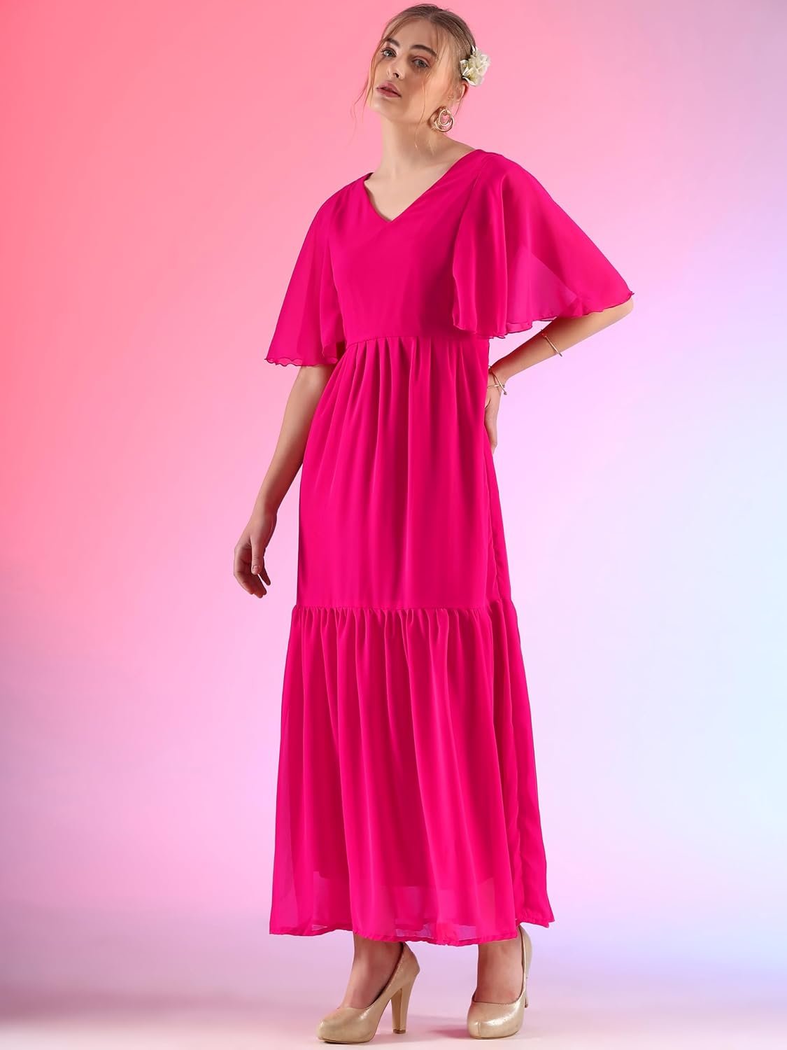 Sheetal Associates Women's Georgette Solid Casual Maxi Fit and Flare Dress by Prixsa.com - Image 5