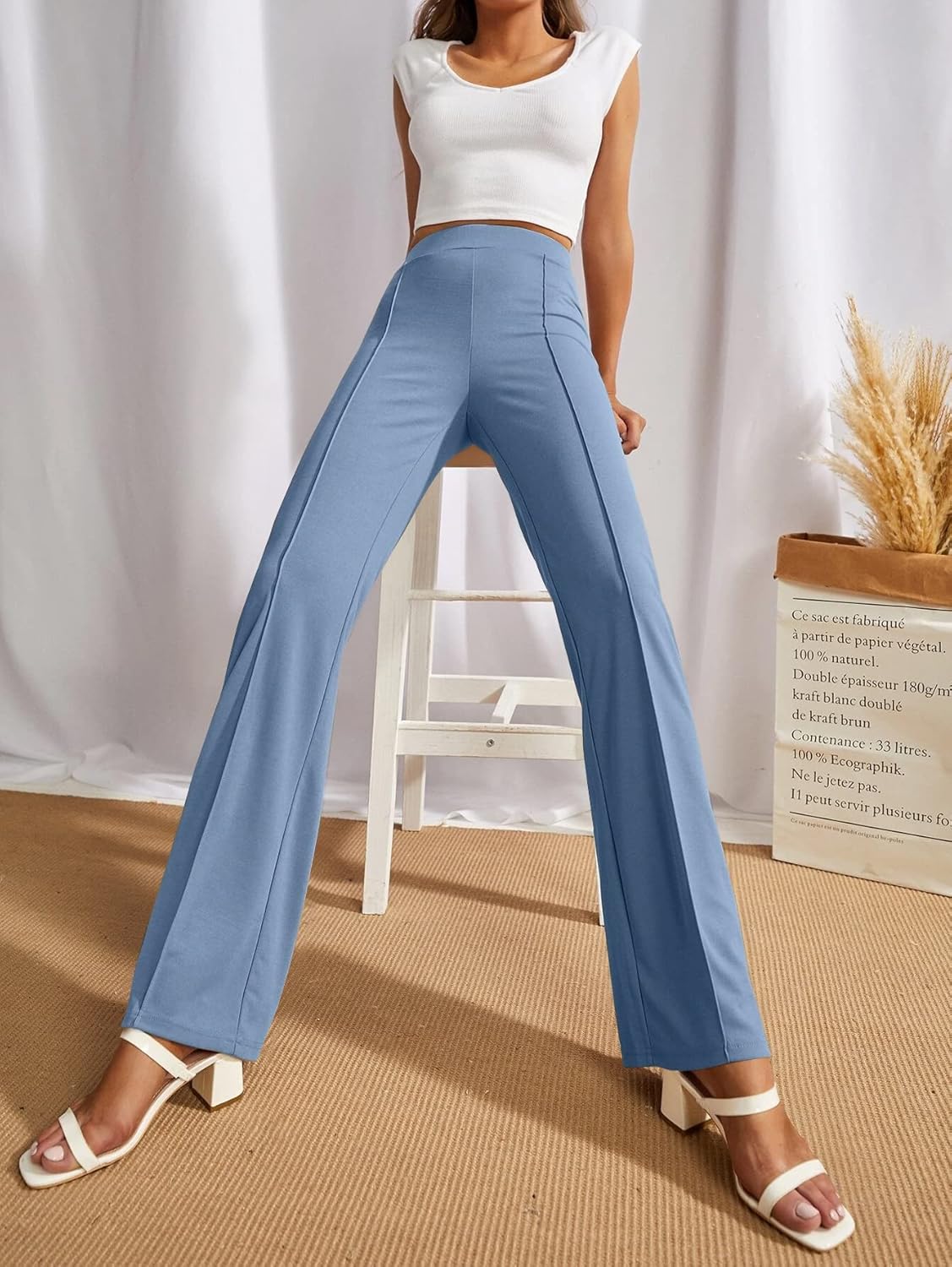 SWADESI STUFF Women's High-Waisted Pant Bell Bottom Trendy Retro-Chic Classic Fit Trousers - Perfect For Every Occasion by Prixsa.com - Image 3