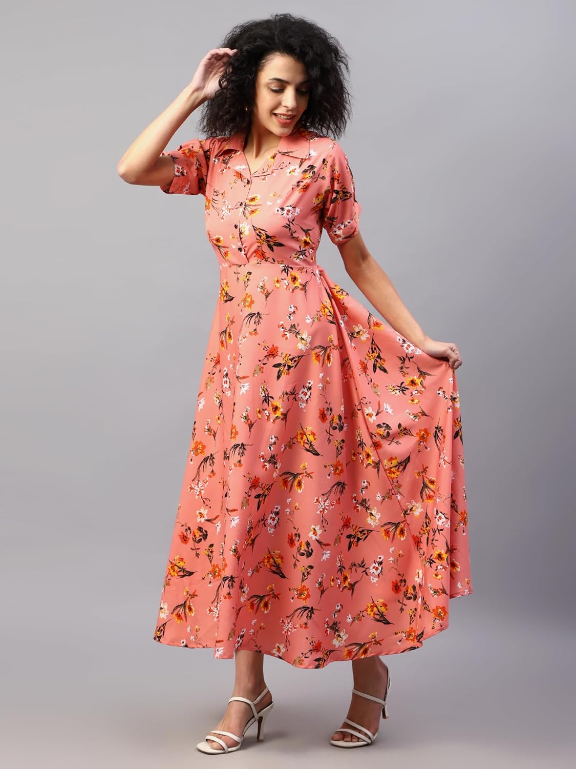ELVORA Floral Print Women's Maxi Shirt Dress by Prixsa.com - Image 2