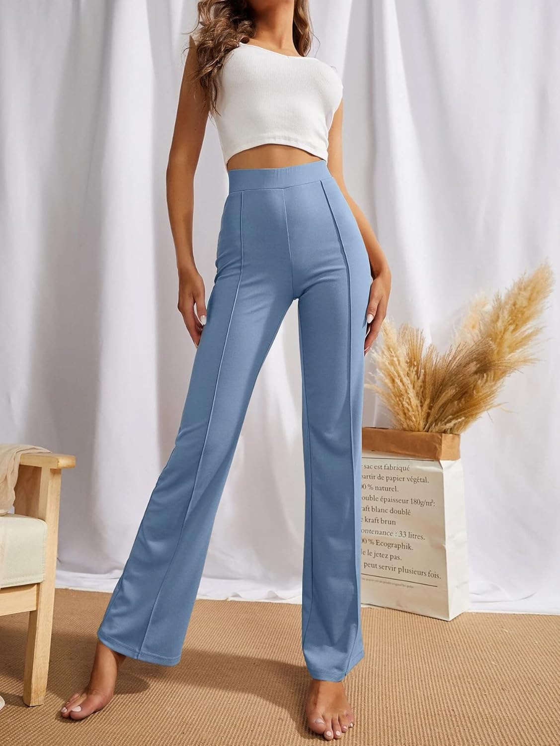 SWADESI STUFF Women's High-Waisted Pant Bell Bottom Trendy Retro-Chic Classic Fit Trousers - Perfect For Every Occasion by Prixsa.com - Image 4
