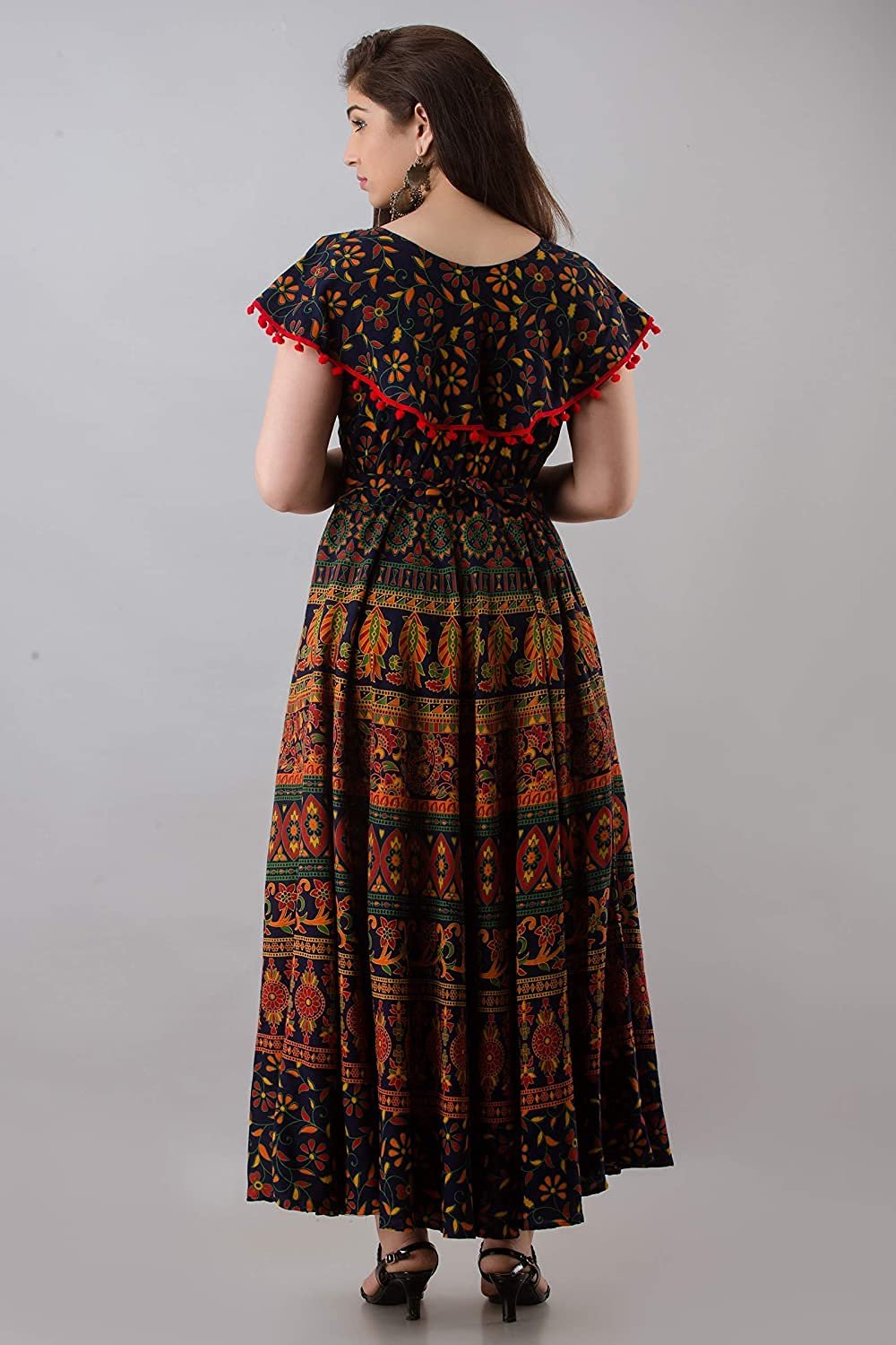 HAWAMAHAL Women's Maxi A-Line Dress (PFJD0005-NN_Dark Green-2nd_2XL) by Prixsa.com