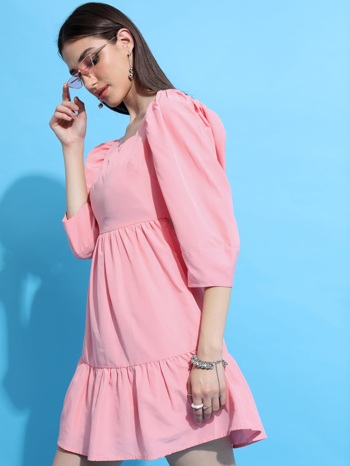 Tokyo Talkies Women's Three-Quarter Sleeves Straight Neck Solid Dresses | Stylish Dresses | Casual Dresses by Prixsa.com - Image 5