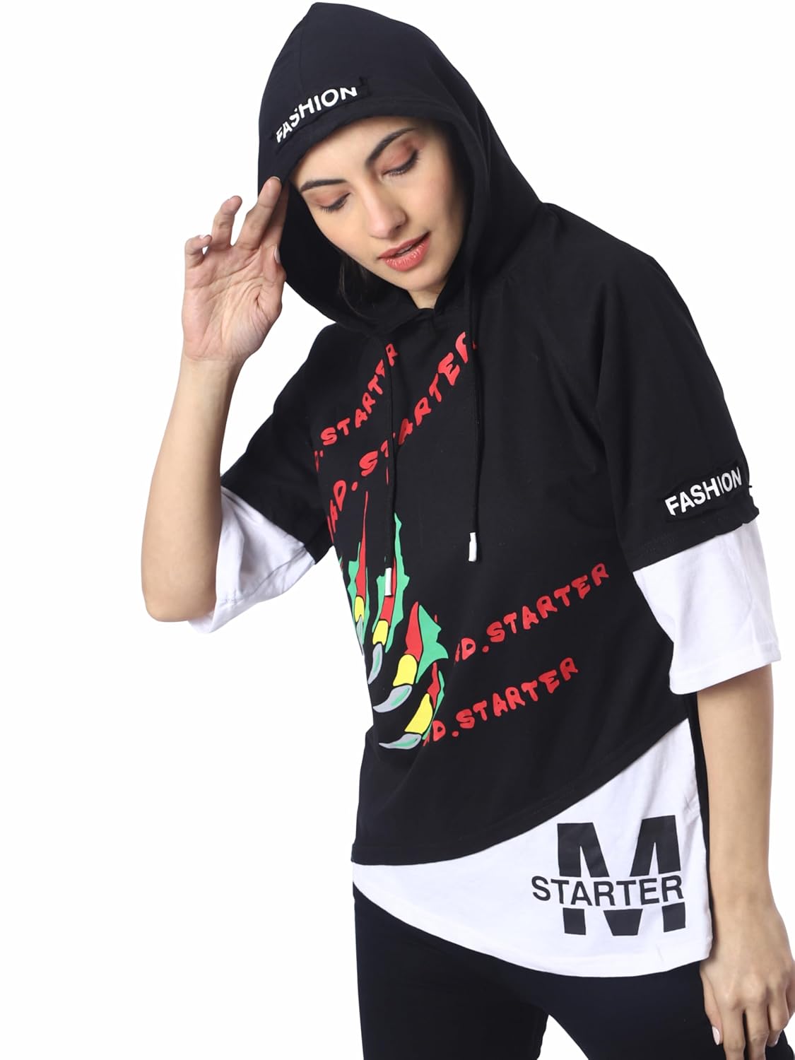 London Hills Cotton Blend Women Oversized Hoodie | Drop Shoulder Hoodie For Women | Half Sleeve Oversized Tshirt For Women | Printed Oversized T Shirts For Women by Prixsa.com