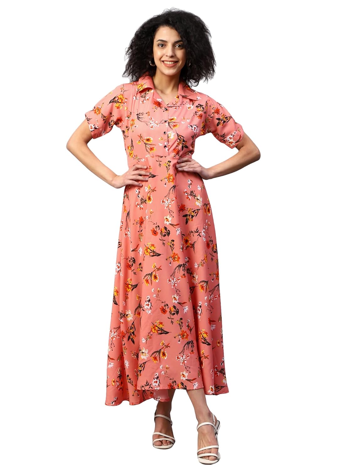 ELVORA Floral Print Women's Maxi Shirt Dress by Prixsa.com