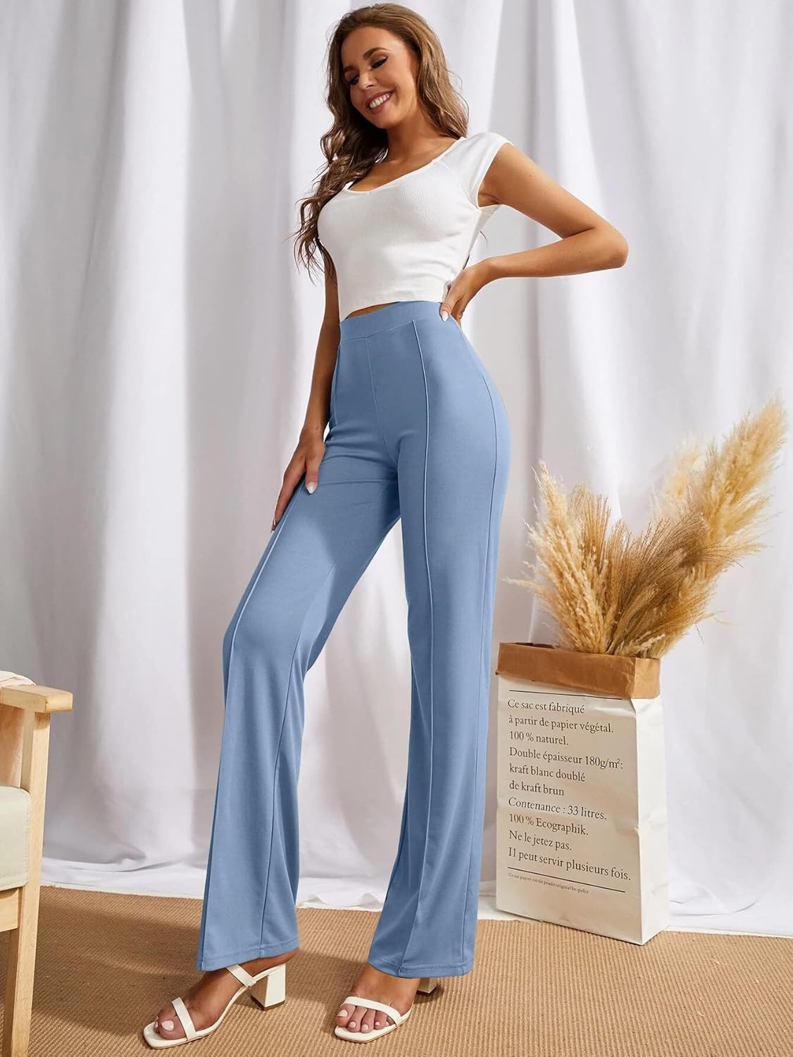 SWADESI STUFF Women's High-Waisted Pant Bell Bottom Trendy Retro-Chic Classic Fit Trousers - Perfect For Every Occasion by Prixsa.com - Image 5