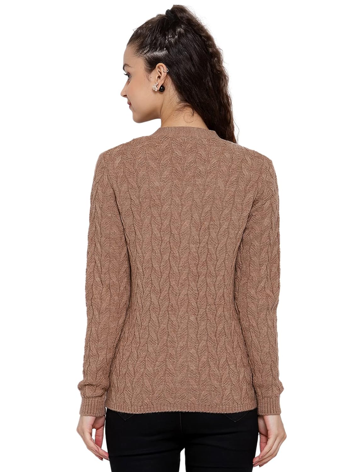 Kalt Women Full Sleeves Cable Button Acrylic V-Neck Sweater by Prixsa.com - Image 2