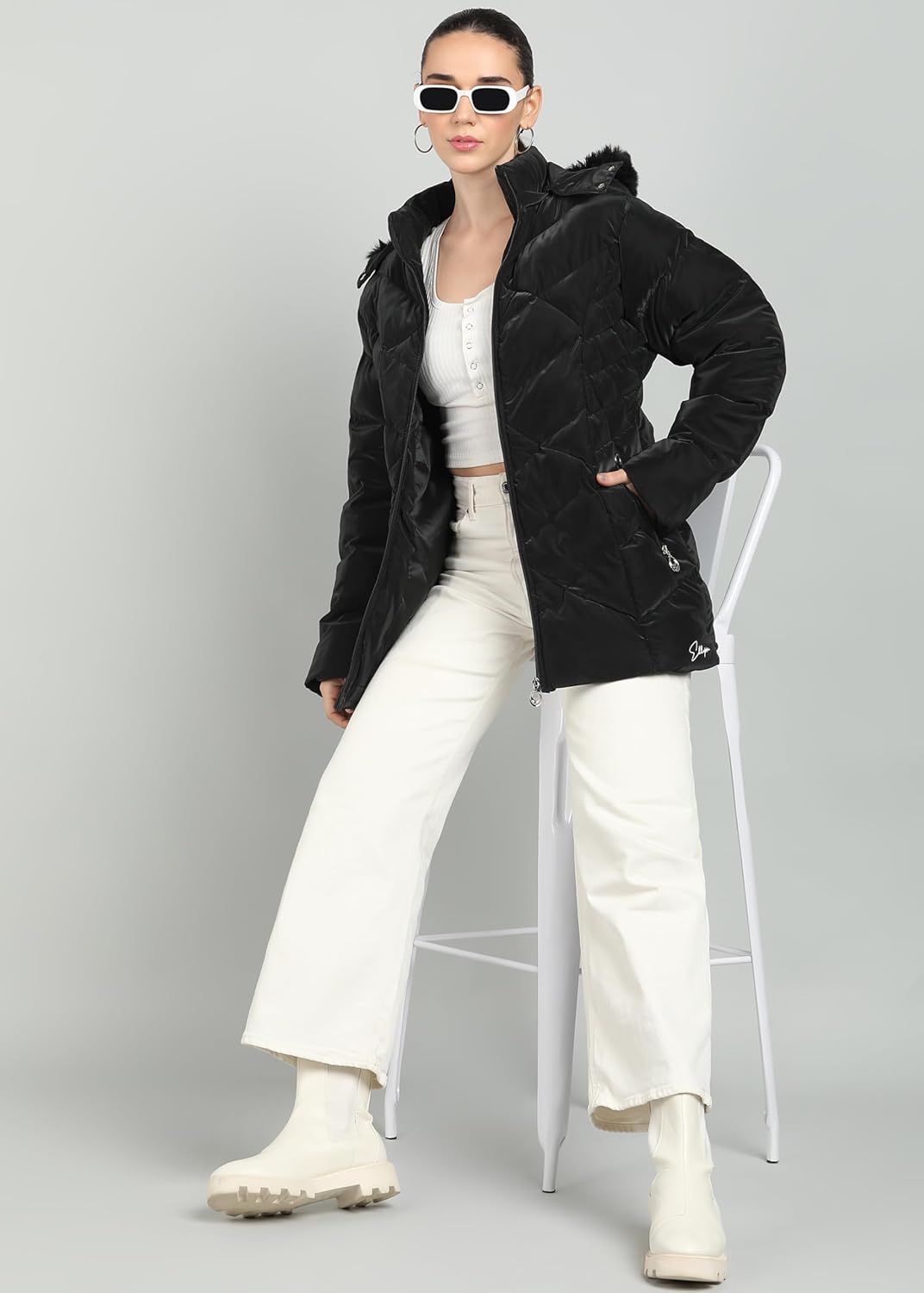 ELLIPSE Nylon Full-Sleeve Winter Jacket With Detachable Hood For Girls & Women by Prixsa.com - Image 3